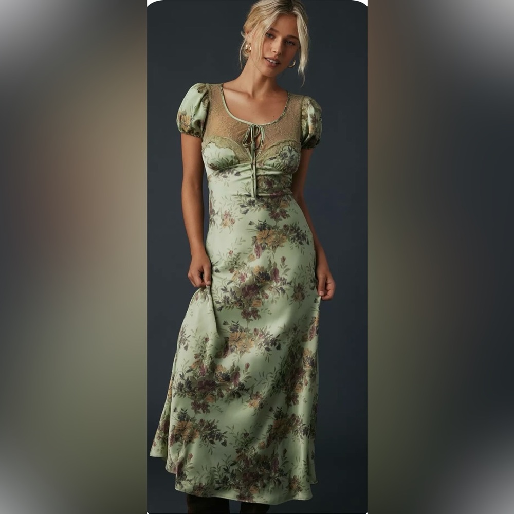 Kimchi Blue Romantic Sheer Lace Trim Satin Slip Maxi Dress
